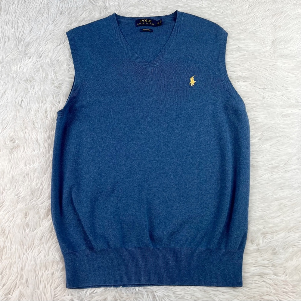 Polo Ralph Lauren Men's Small sleeveless V neck Sweater Vest in blue